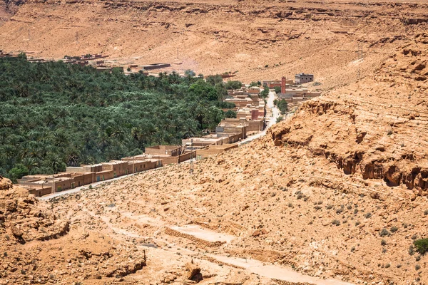 Kultivierte Felder und Palmen in Errachidien Marokko Nordafrika a — Stockfoto