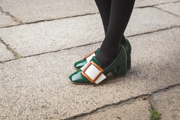 Detail of shoes outside Anteprima fashion show for Milan Women's — Stock Photo, Image