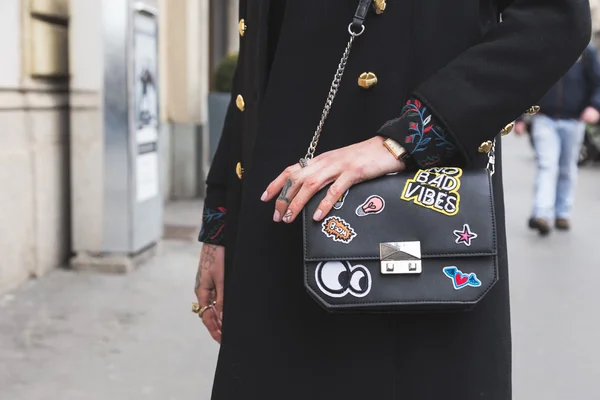 Detail of bag at Milan Women 's Fashion Week fall / winter 16 / 17 — стоковое фото