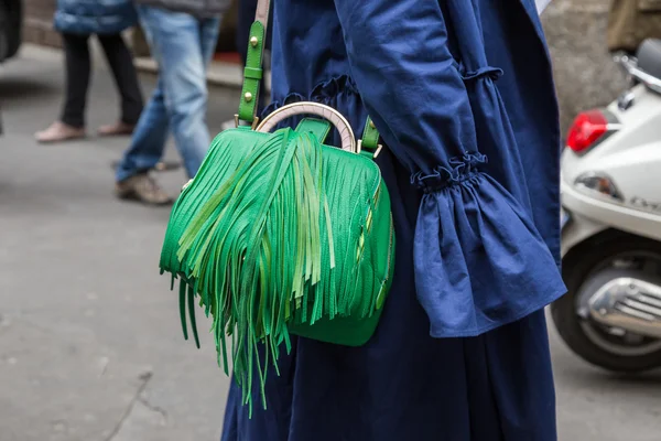 Detail of bag outside Sportmax fashion show during Milan Women 's — стоковое фото