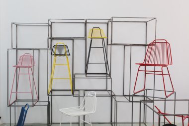 Chairs on dispaly at Fuorisalone 2016 in Milan, Italy clipart
