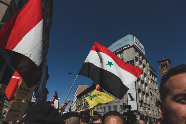 Pro-Palestinian demonstrators contesting the Jewish Brigade