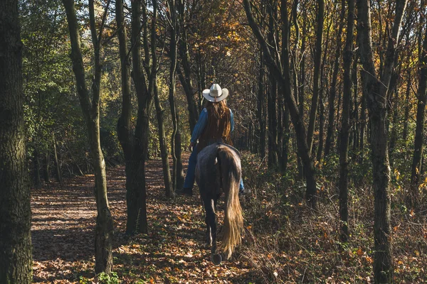 Chica bonita montando su caballo gris —  Fotos de Stock