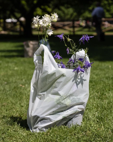 Plastic bag with beautiful flowers