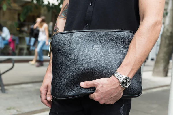 Detail of bag during Milan Men's Fashion Week — Stock Photo, Image