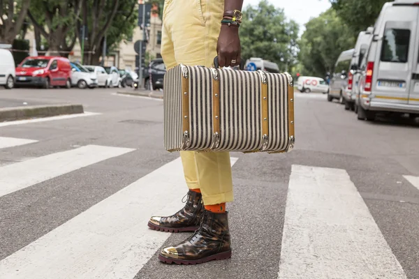 Detail of bag at Milan Men's Fashion Week — Stock Photo, Image