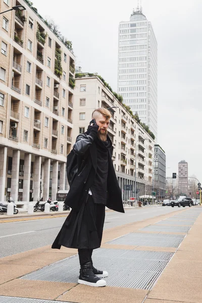 Stylish bearded man talking on phone — Stock Photo, Image