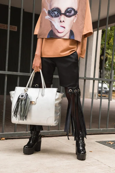 Detail kabelky během Milan Fashion Week — Stock fotografie