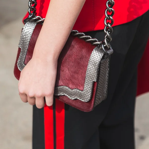 Detail of bag at Milan Fashion Week — Stock Photo, Image