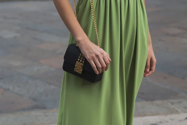 Detail of bag at Milan Fashion Week — Stock Photo, Image