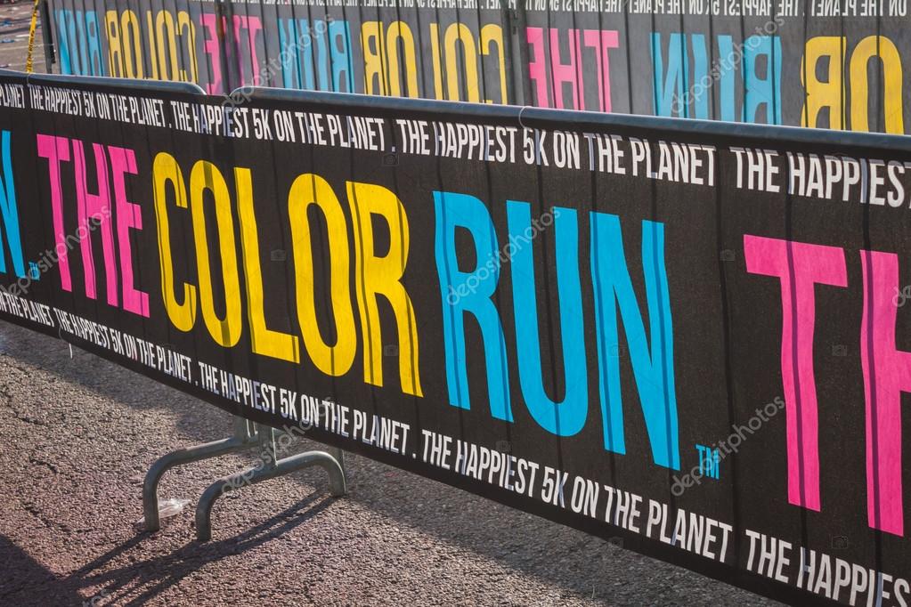 MILAN, ITALY - SEPTEMBER 6: Colorful banner at the Color Run event, the funniest and most colorful urban running ever on SEPTEMBER 6, 2014 in Milan.