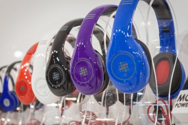 Headphones on display at HOMI, home international show in Milan, Italy clipart