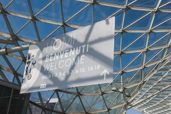 Panneau de bienvenue à HOMI, salon international à Milan, Italie — Photo