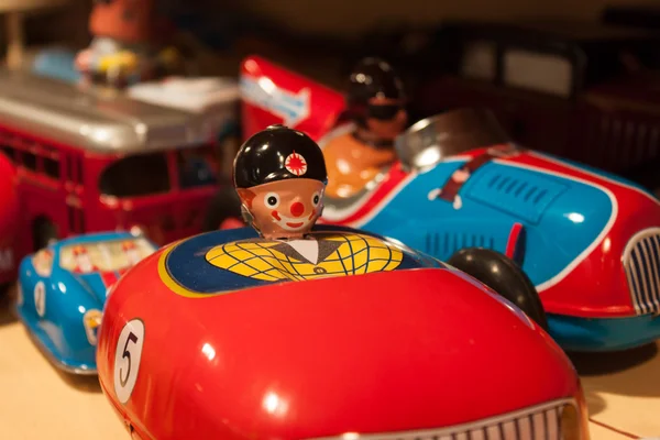 Vintage tinplate toys on display at HOMI, home international show in Milan, Italy — Zdjęcie stockowe