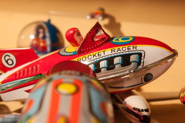 Vintage tinplate toys on display at HOMI, home international show in Milan, Italy — Stock Photo, Image