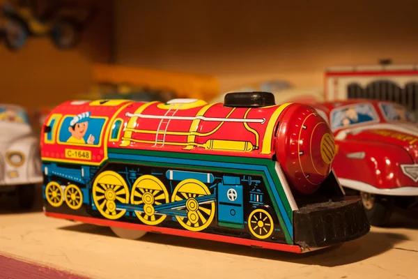 Vintage tinplate toys on display at HOMI, home international show in Milan, Italy — Stock Photo, Image