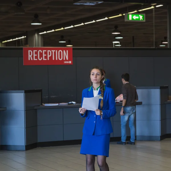 Hostess working at Smau 2014 in Milan, Italy — Stock Photo, Image