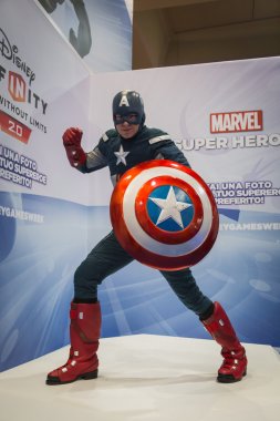 Captain America superhero at Games Week 2014 in Milan, Italy clipart