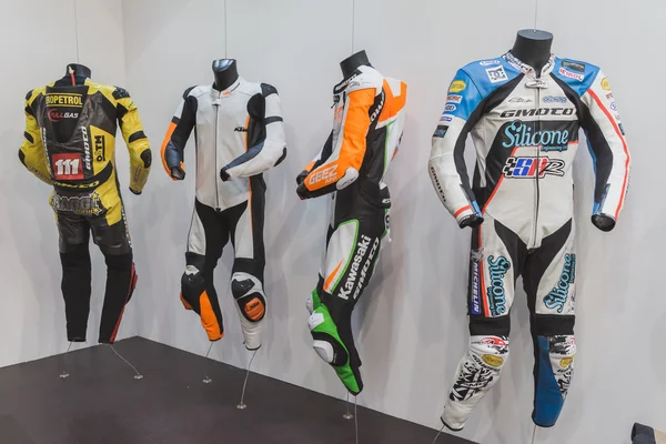 Motorbike suits on display at EICMA 2014 in Milan, Italy — Stock Photo, Image