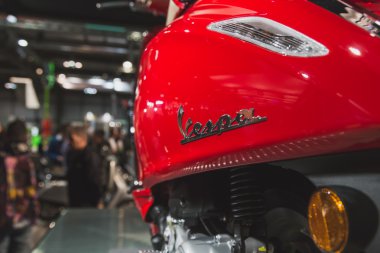 Detay Vespa scooter ekranda Eicma 2014, Milano, İtalya