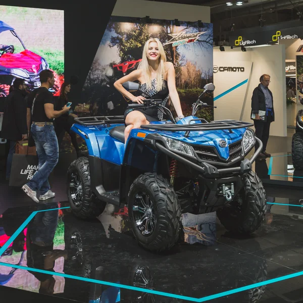 Beautiful model posing at EICMA 2014 in Milan, Italy — Stock Photo, Image