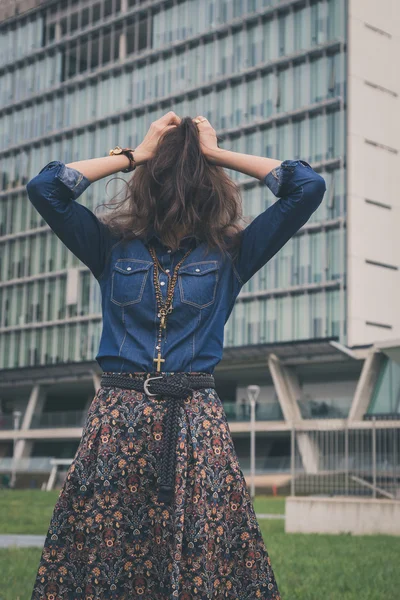 Pretty girl hiding face with her hair — Stock Photo, Image