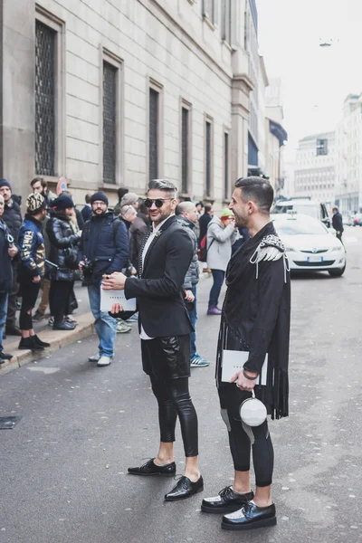 People outside John Richmond fashion show building for Milan Men's Fashion Week 2015 — Stock Photo, Image