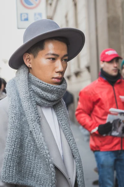 People outside Cavalli fashion show building for Milan Men's Fashion Week 2015 — Stock Photo, Image