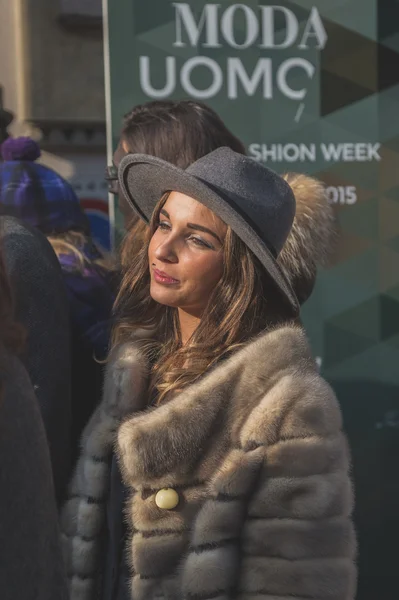 People outside Cavalli fashion show building for Milan Men's Fashion Week 2015 — Stock Photo, Image