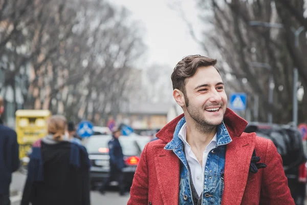 Man outside Armani fashion show building for Milan Women's Fashi — Stock Photo, Image