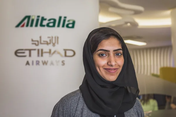 Güzel Alitalia Telstra hostes Expo 2015, Milano, İtalya — Stok fotoğraf