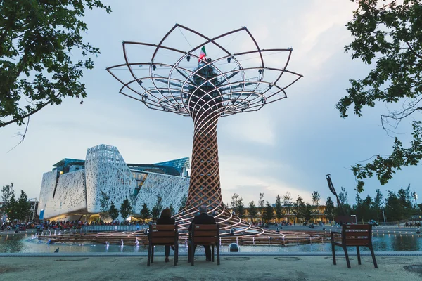 L'arbre de vie en soirée à l'Expo 2015 à Milan, Italie — Photo