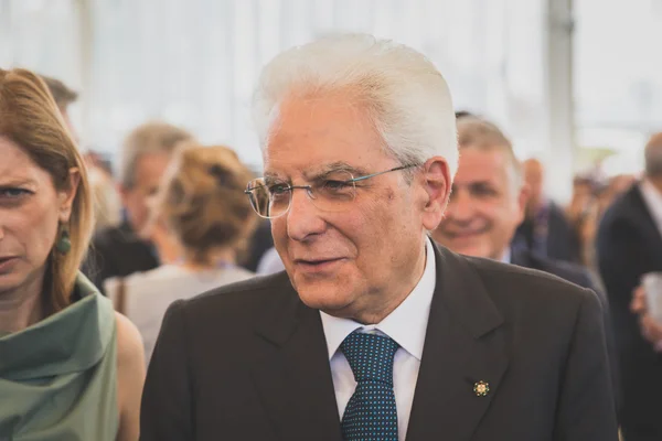 Italiaanse President Mattarella bezoeken Expo 2015 in Milaan, Italië — Stockfoto