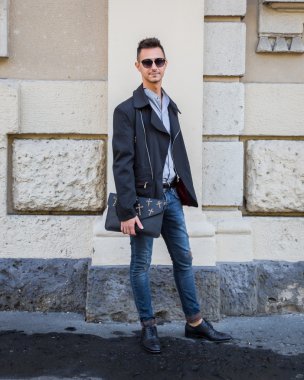 People outside Pucci fashion show building in Milan, Italy