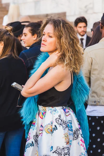 People outside Cristiano Burani fashion show building in Milan, — Stok fotoğraf