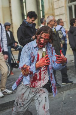 People take part in the Zombie Walk 2015 in Milan, Italy