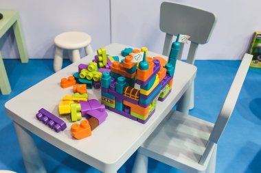 Building toys on display at G come giocare in Milan, Italy
