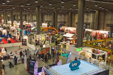 Top view of people and booths at G come giocare in Milan, Italy