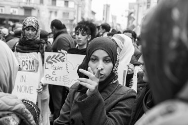 Muslim Community demonstrating against terrorism in Milan, Italy