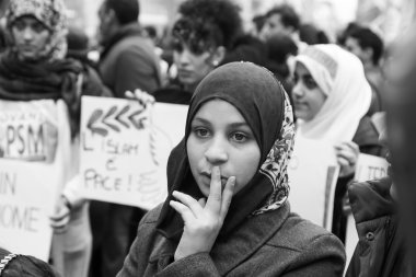 Muslim Community demonstrating against terrorism in Milan, Italy