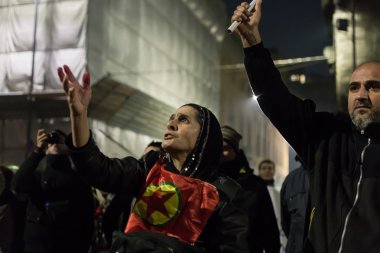   Kurdish demonstrators protesting in front of the Turkish Consu clipart