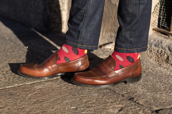 Detalhe de sapatos na Milan Men 's Fashion Week 2016 — Fotografia de Stock