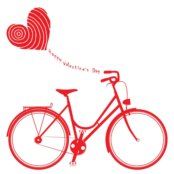 快乐情人节卡与红色自行车 — 图库矢量图片