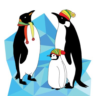 Penguen aile illüstrasyon
