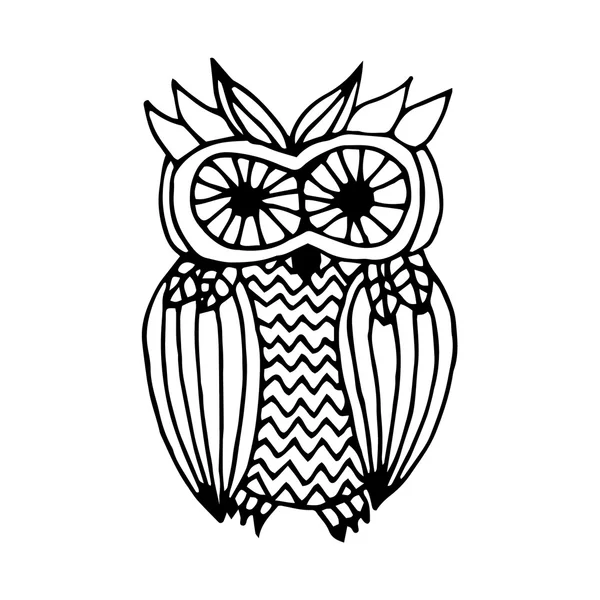 Black and white funny owl illustration — Stock Vector