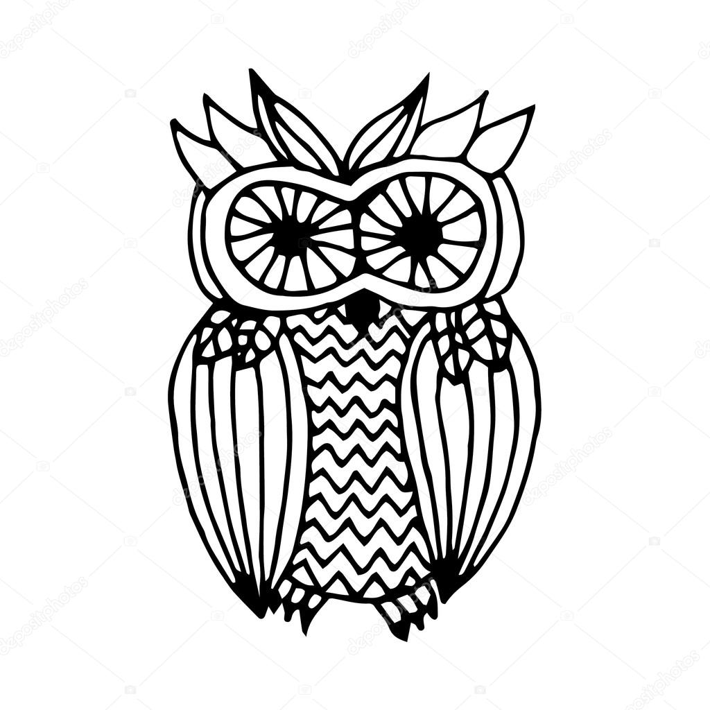 Black and white funny owl illustration