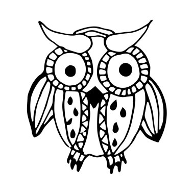 Siyah ve beyaz komik baykuş illüstrasyon