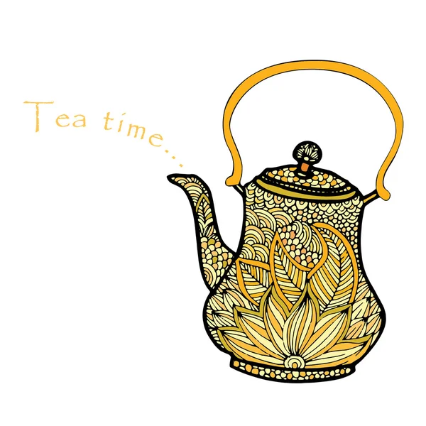 Virágos díszített tea pot tea idő illusztráció — Stock Vector