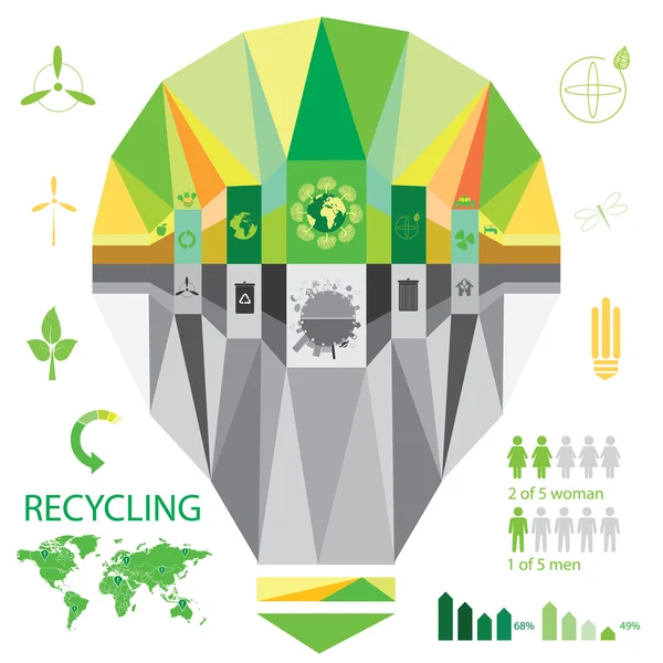 Ecologia verde, raccolta grafica di informazioni di riciclaggio — Vettoriale Stock