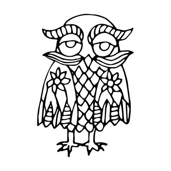 Чорно-біла смішна ілюстрація сови — стоковий вектор